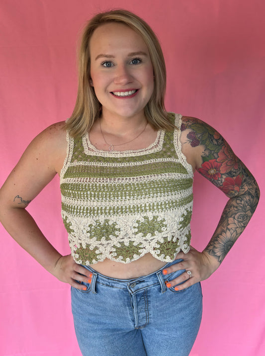 Veronica Crochet Top-Olive