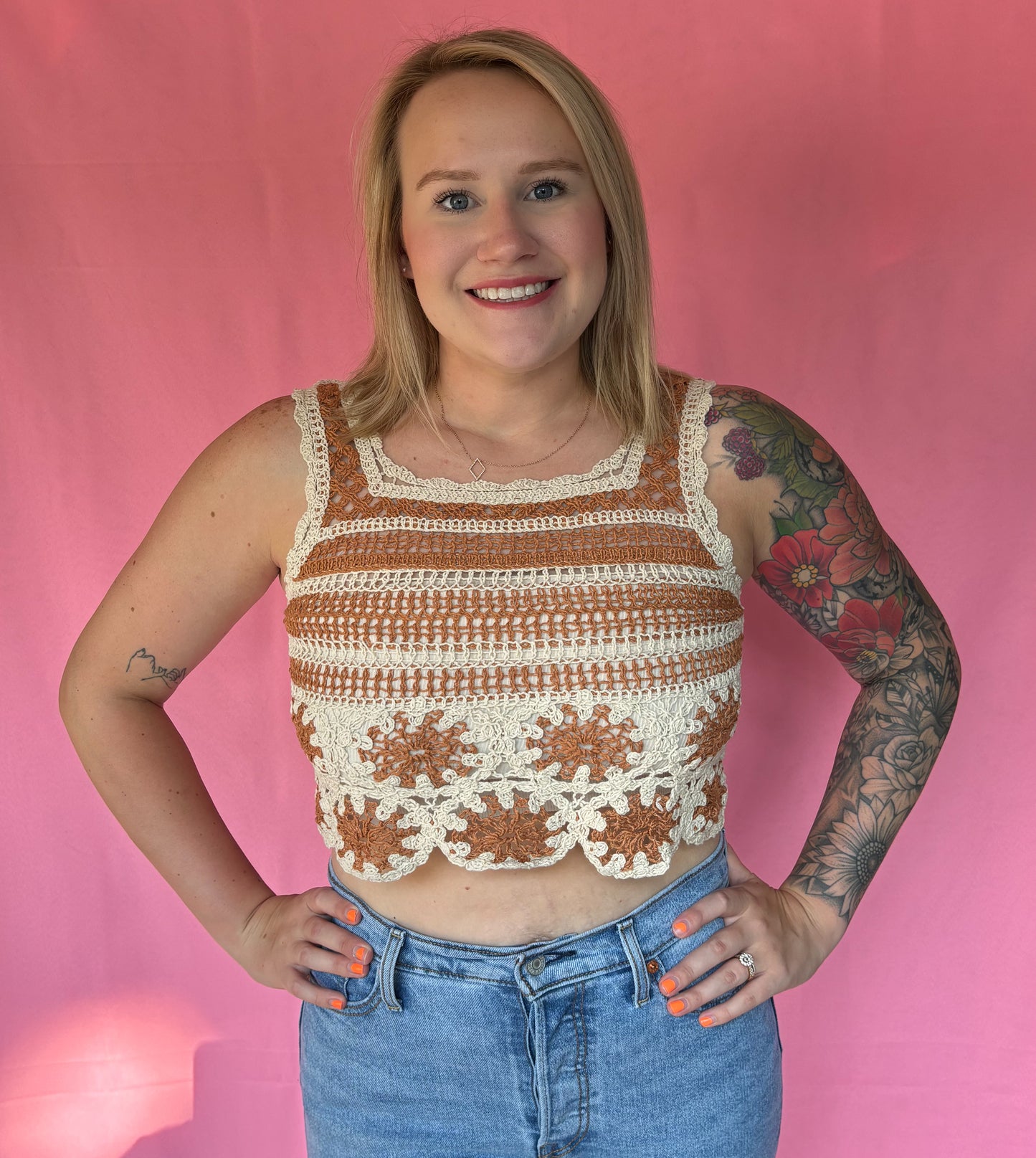 Veronica Crochet Top-Orange